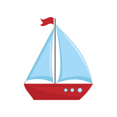 A sailboat on water waves isolated on white background illustration