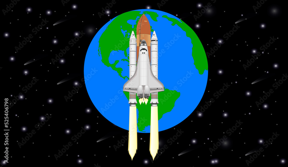 Canvas Prints space shuttle near the earth planet of solar system. vector illustration. elements of this image wer