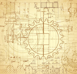 old paper technical drawings background / vector illustration