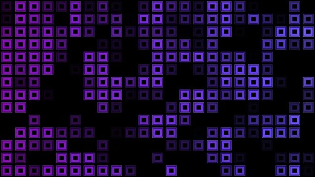 Abstract shape background of purple squares, waves. Animated video screensaver. Motion design background element.