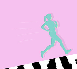poster silhouette of a running girl on a bright background
