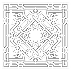 Arabic or islamic pattern design shaped square tiles for coloring pages for adults. Good mood. Relieve stress and anxiety. EPS8 #611