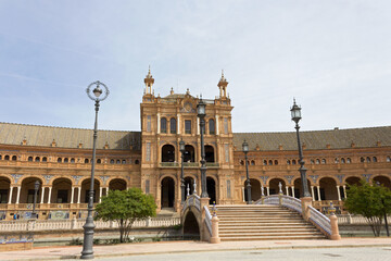 Fototapeta premium Leon Bridge staircase in Spanish Square or Plaza de Espana, Seville, Spain.