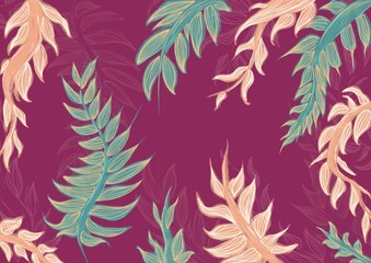 seamless red background with leaves art deco