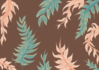 seamless pattern with leaves on brown wallpaper