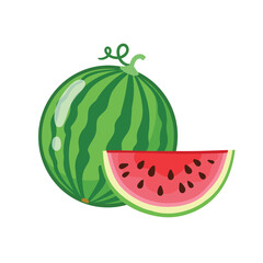 Vector illustration with watermelon on a white background. Watermelon in cartoon style