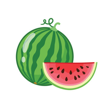 Vector illustration with watermelon on a white background. Watermelon in cartoon style