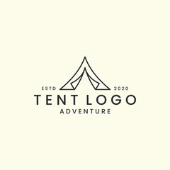 tent minimalist with linear style logo vector illustration, summer camp, tree icon template design