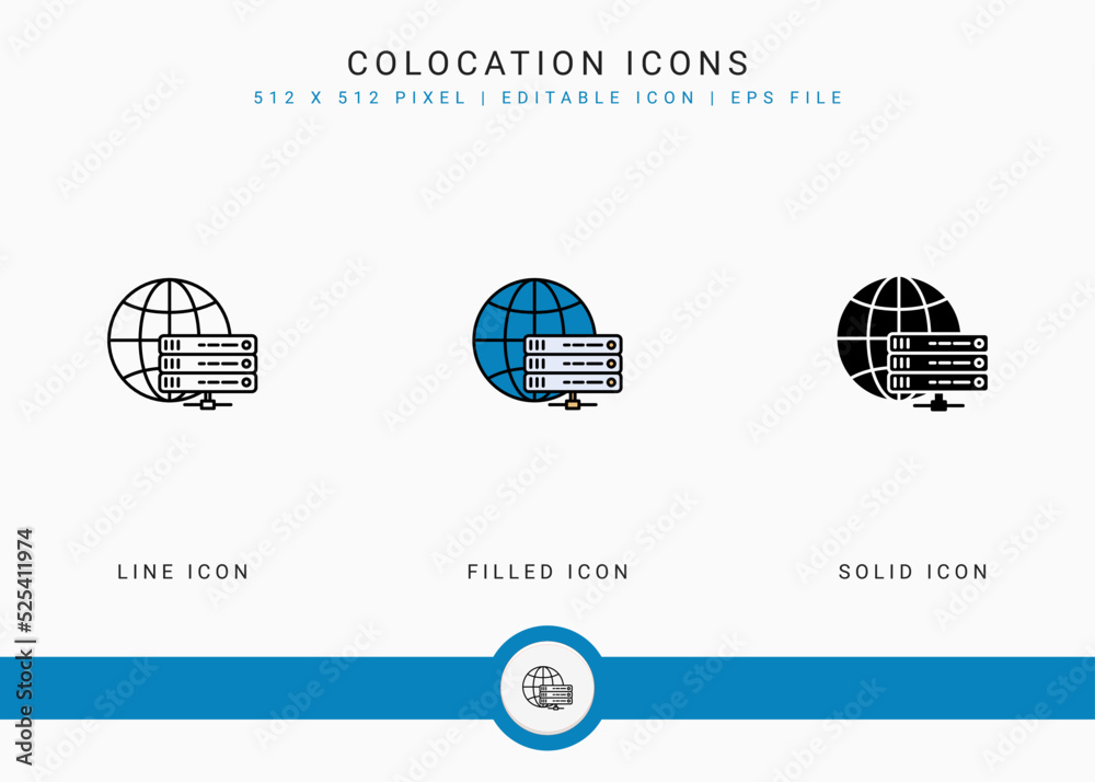 Fototapete colocation icons set vector illustration with solid icon line style. data system server concept. edi
