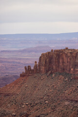 Scenic American Landscape and Red Rock Mountains in Desert Canyon. Spring Season. Canyonlands National Park. Utah, United States. Nature Background.