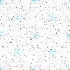 Hand Drawn Snowflakes Christmas Seamless Pattern. Subtle Flying Snow Flakes on chalk snowflakes Background. Alive chalk handdrawn snow overlay. Popular holiday season decoration.