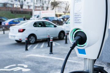 Electric car charger close up