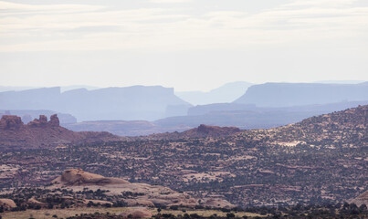 American Landscape in the Desert with Red Rock Mountain Formations. Utah, United States of America.