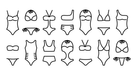 Set of women swimsuit and bikini line icons. Vector illustration