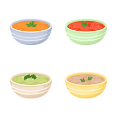 Set of bowls with cream soup, vector Illustration