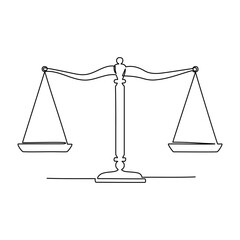 Continuous line drawing of justice scale. Law balance symbol. Vector illustration