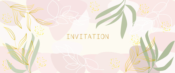 Vector abstract background. Luxurious wallpaper in the style of minimalism with golden lines of flowers and leaves. Perfect for banner, invitation, poster, screen saver and packaging.