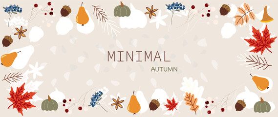 Fototapeta na wymiar Vector illustration. Creative autumn background with leaves and pastel circles. Autumn season concept. Perfect illustration for fabric, prints, cover.