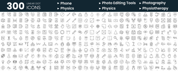 Set of 300 thin line icons set. In this bundle include phone, photo editing tools, photography, physics, physiotherapy - obrazy, fototapety, plakaty