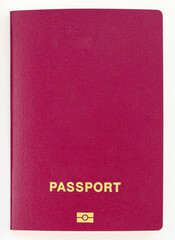 red color passport close-up on a white background