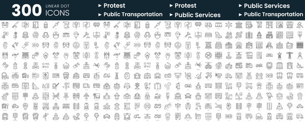 Set of 300 thin line icons set. In this bundle include protest, public services, public transportation - obrazy, fototapety, plakaty