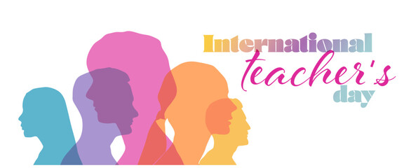 International teacher's day poster background concept. Banner background of human profile silhouette, vector illustration 