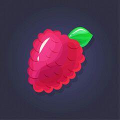 3D Illustration of raspberry for game items. Realistic bright berry on a dark background. Vector illustration