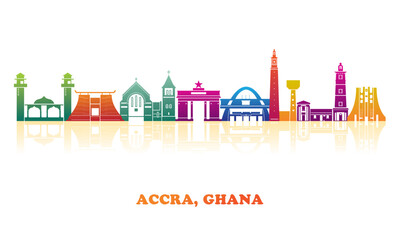 Colourfull Skyline panorama of city of Accra, Ghana - vector illustration - obrazy, fototapety, plakaty