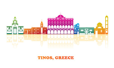 Colourfull Skyline panorama of  Tinos, Cyclades Islands, Greece - vector illustration