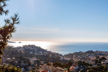 Aerial view of the city of Marseille on a sunny winter day