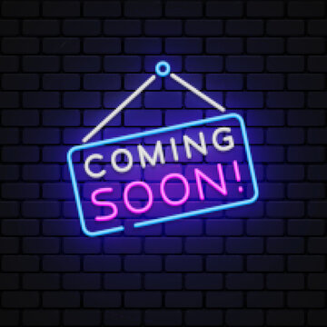 3d Neon Coming Soon for web promotion design. Isolated vector illustration