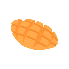 Illustration of ripe and juicy orange mango, sliced mango. Vector drawing of fruit for design