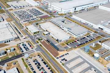 Aerial view of a large modern factory, large production, factory premises, factory city