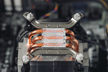 Thermal copper pipes and heatsink mounted on a computer processor cooling system