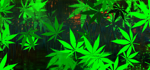 Abstract psychedelic cannabis leaf pattern background image.