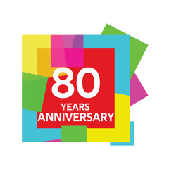 80 years, for anniversary and celebration logo, vector design on colorful geometric background