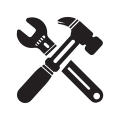 Construction hammer and range icon | Black Vector illustration |