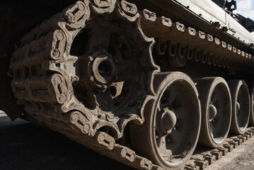 Destroyed russian military machines during russian invasion of Ukraine in 2022. Exhibition of...