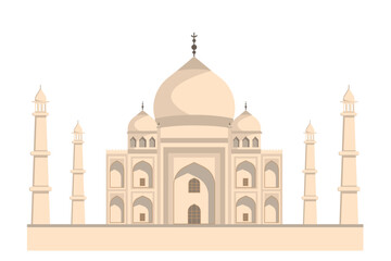 Fototapeta na wymiar Indian palace with turrets, flat illustration in beige and brown tones, isolated on white background