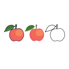 Apple fruit icons set. Colorful and contour line icons on white background. Vector illustration.