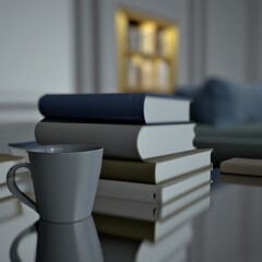 Books and Mug on Table in a Living Room