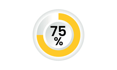 75 percent pie chart vector yellow, 75 percent pie chart vector illustration
