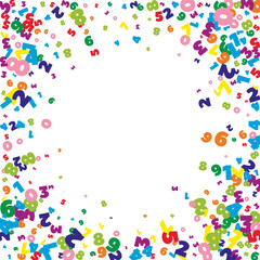 Falling bright numbers. Math study concept with flying digits. Decent back to school mathematics banner on white background. Falling numbers vector illustration.
