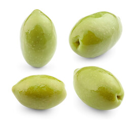 Set of green olives isolated on white
