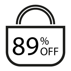 89 percent off. White banner with shopping bag illustration. 