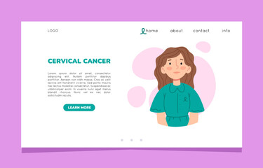 Cervical cancer concept web banner or landing page. Female reproductive system. Female gynecological problems infertility endometriosis concept. Flat vector illustration
