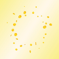 British pound coins falling. Scattered gold GBP