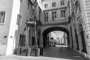 Naklejka premium Street view from the central areas of Sculptures of Stephan Muntaner installed in front of the city hall of Marseilles, France