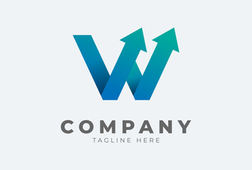 Initial W logo. letter W with arrow in gradient colour logo design inspiration, usable for brand and company logos