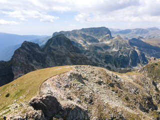 Aerial view of Rila Mountain near Lovnitsa peak, Bulgaria
